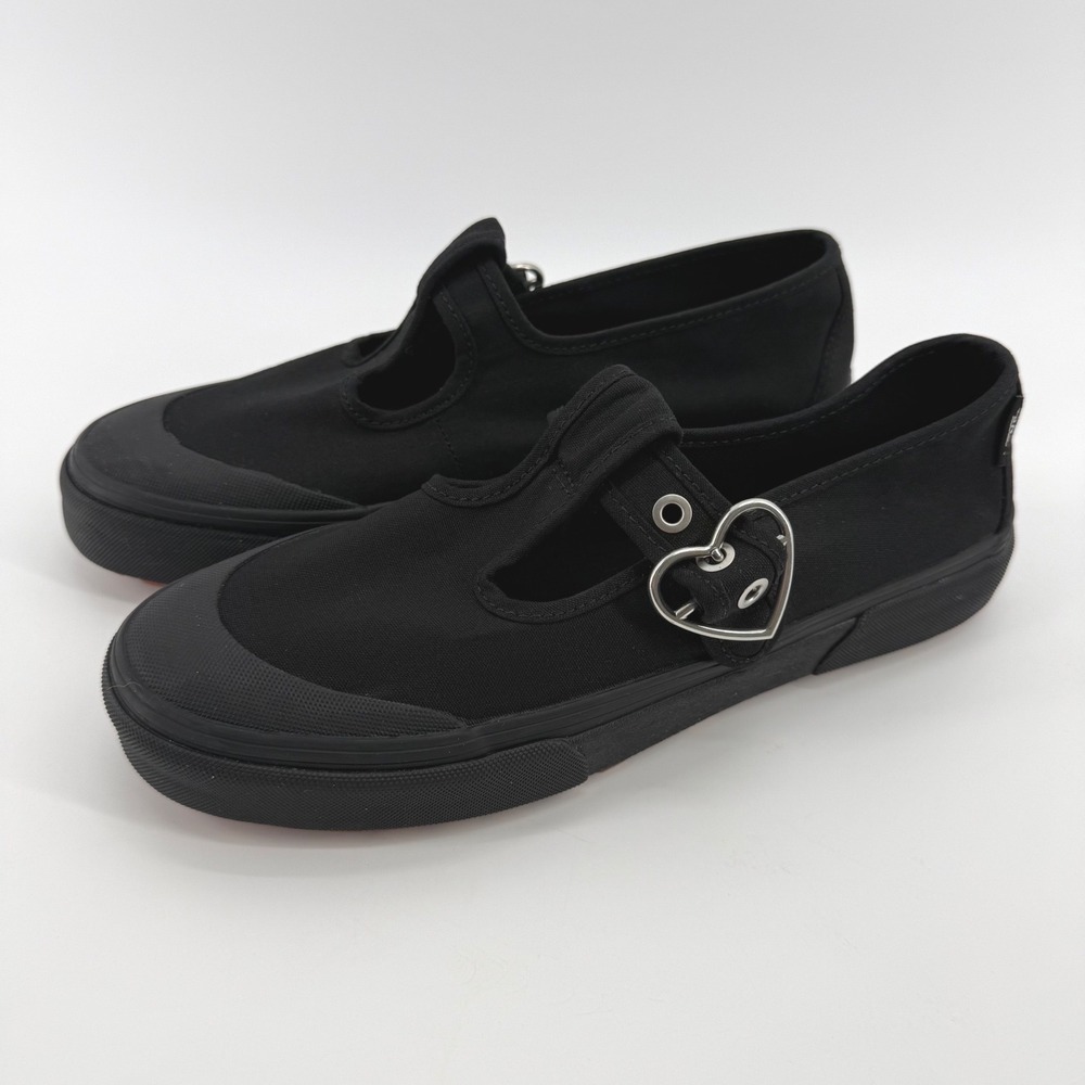 Vans Style 93 Mary Jane Black Canvas Heart Buckle Shoes Womens 9 Mens 7.5